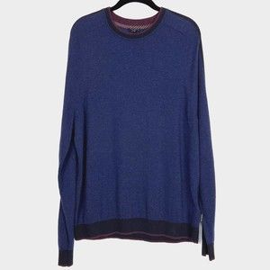 Ted Baker London Sweater Mens Navy Multi 4 Large Wool Blend Crew Neck Pullover